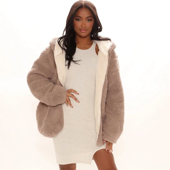 Fashion Nova Oversized Hooded Teddy Jacket | Small | Mocha - Picture 1 of 10